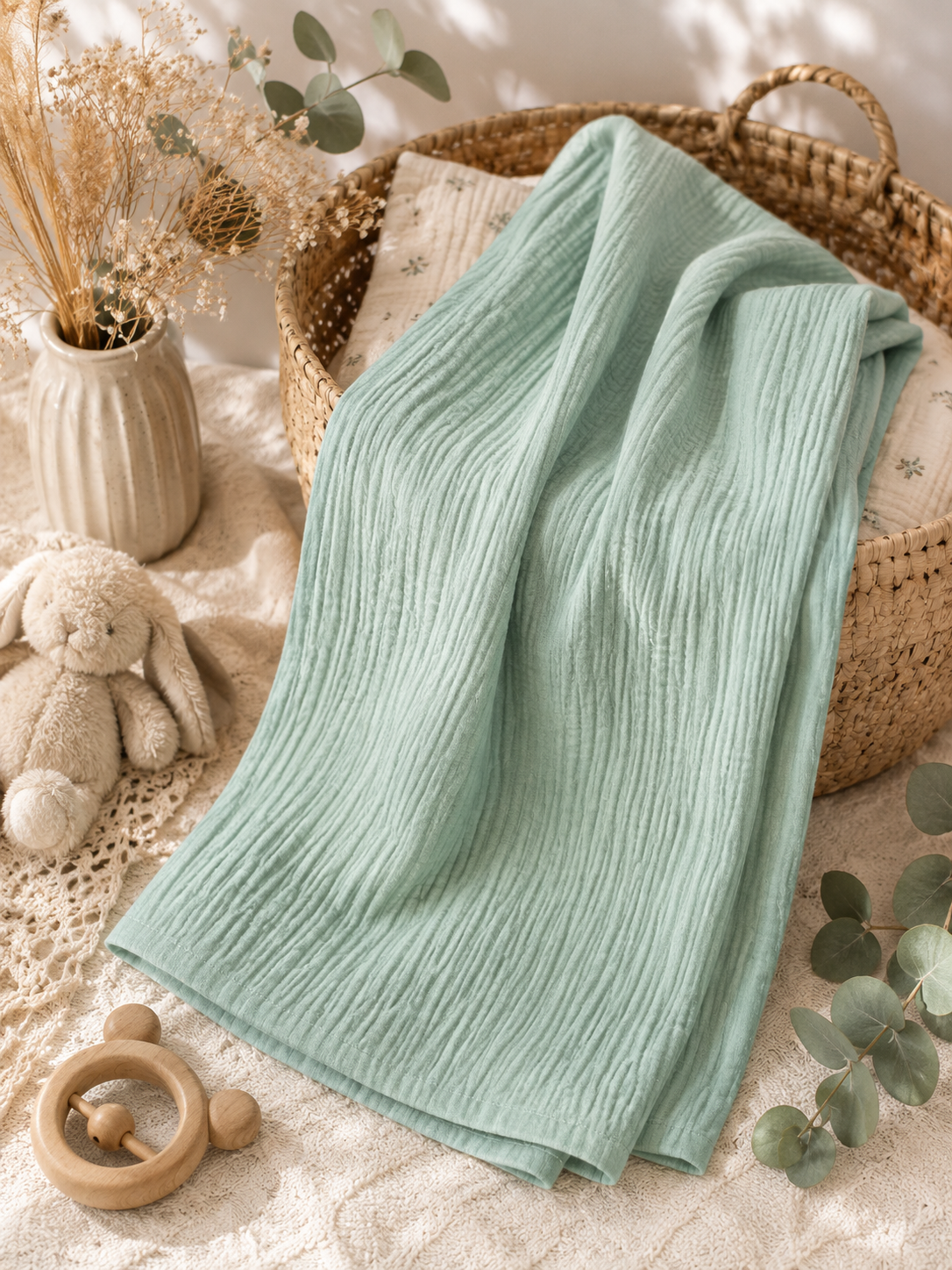 Lange bébé en gaze de coton unis - Menthe douce