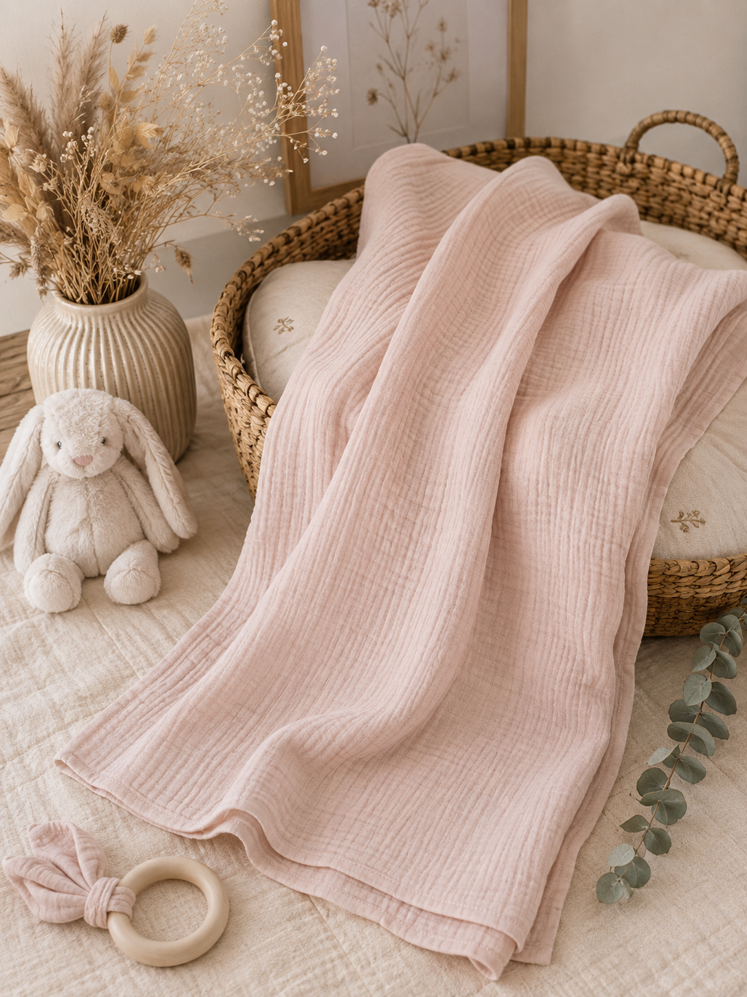 Lange bébé en gaze de coton unis - Pétale